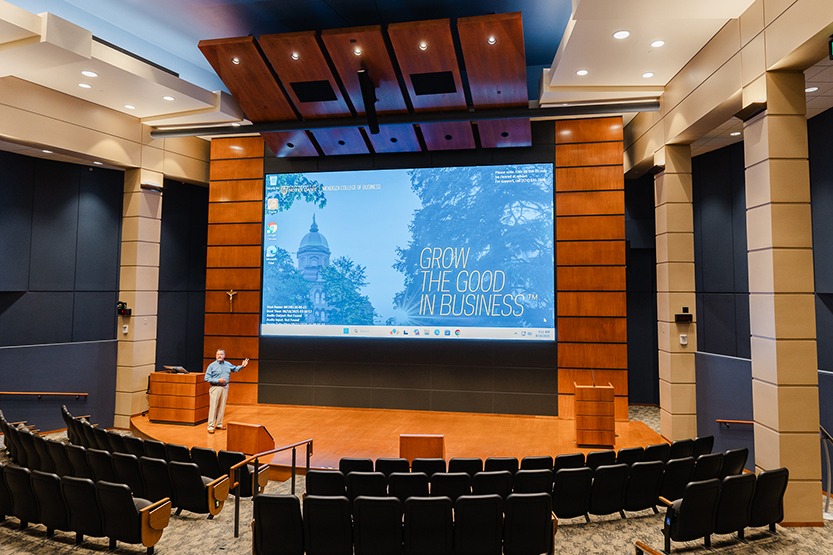 display screen in Notre Dame classroom